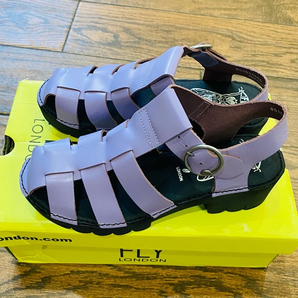 Fly London Purple Leather 90s Platform Sandals - Picture 5 of 15